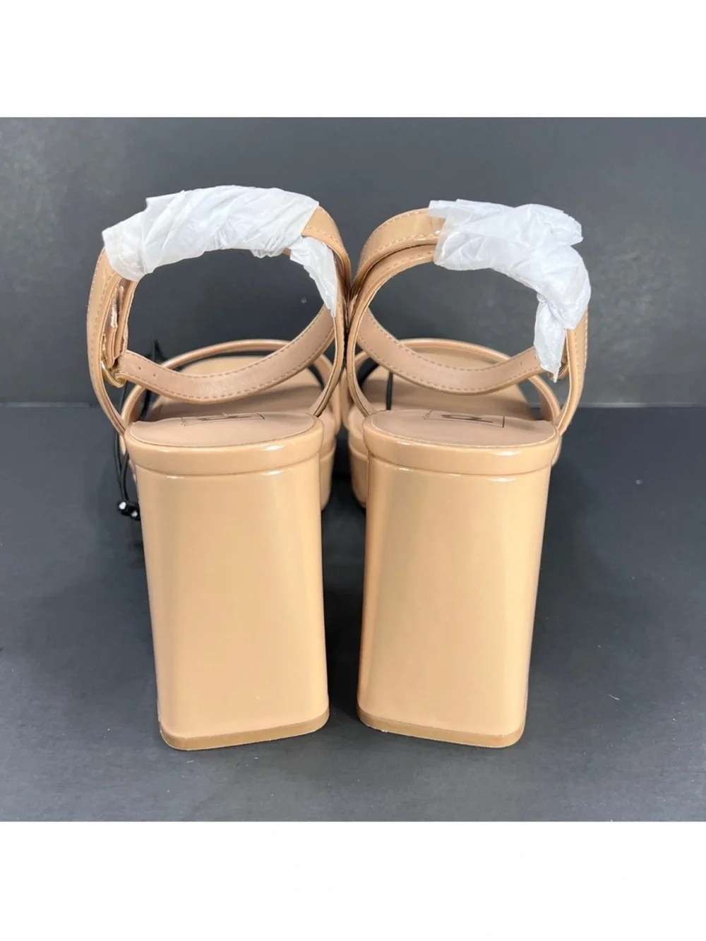 Nude Patent Block Heel Sandals Plain Open Toe Platform